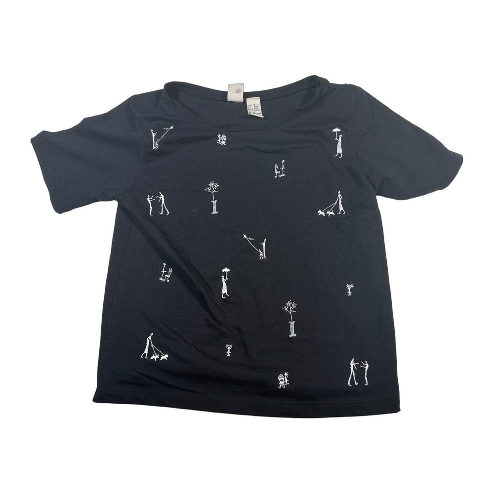KORET Petite Black Graphic Print Short Sleeve Crew Neck T Shirt Tops M Womens